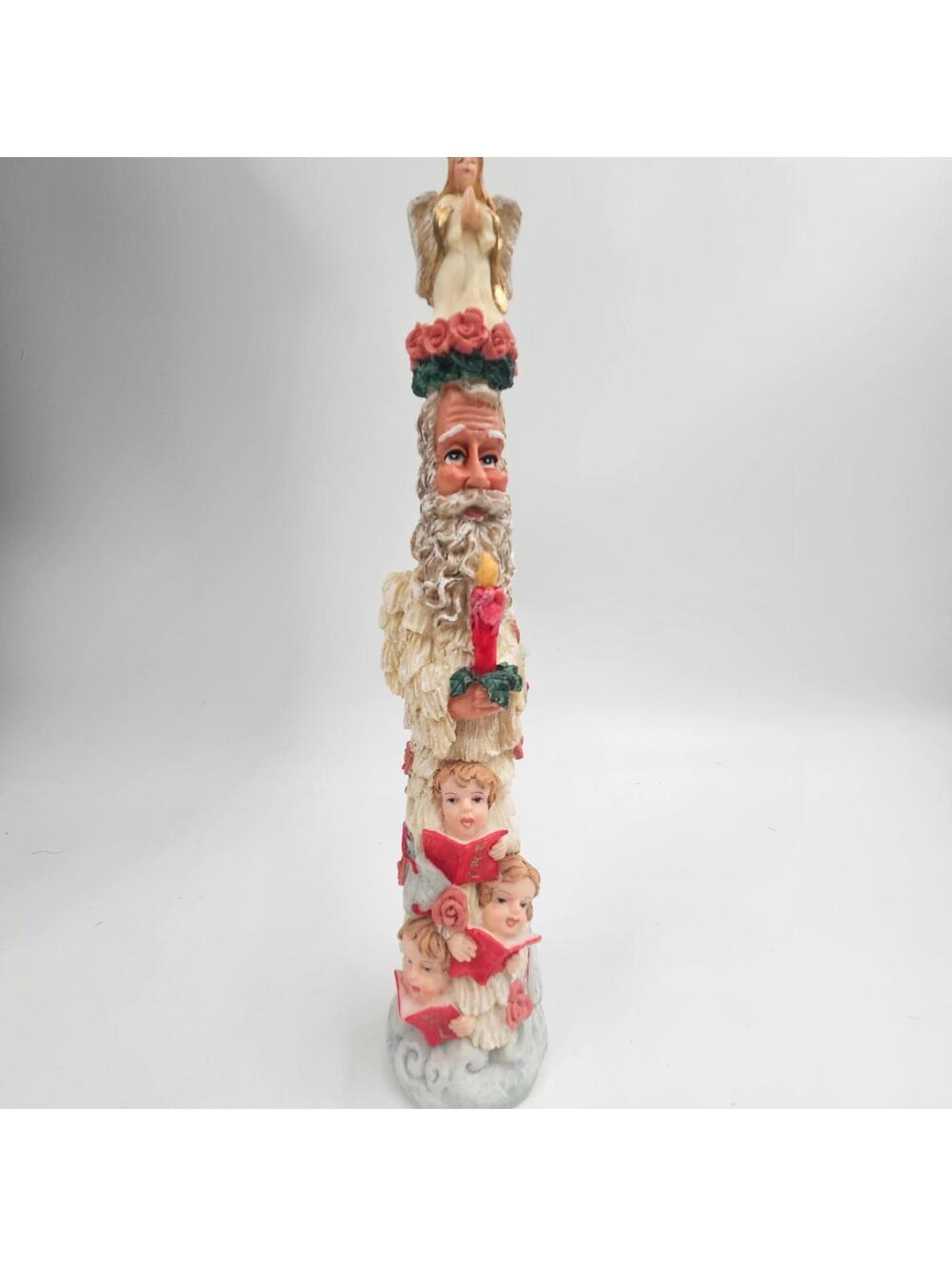 Father Christmas Totem Pencil Figurine –Angel, Santa & Cherubs –11″ Hand Painted